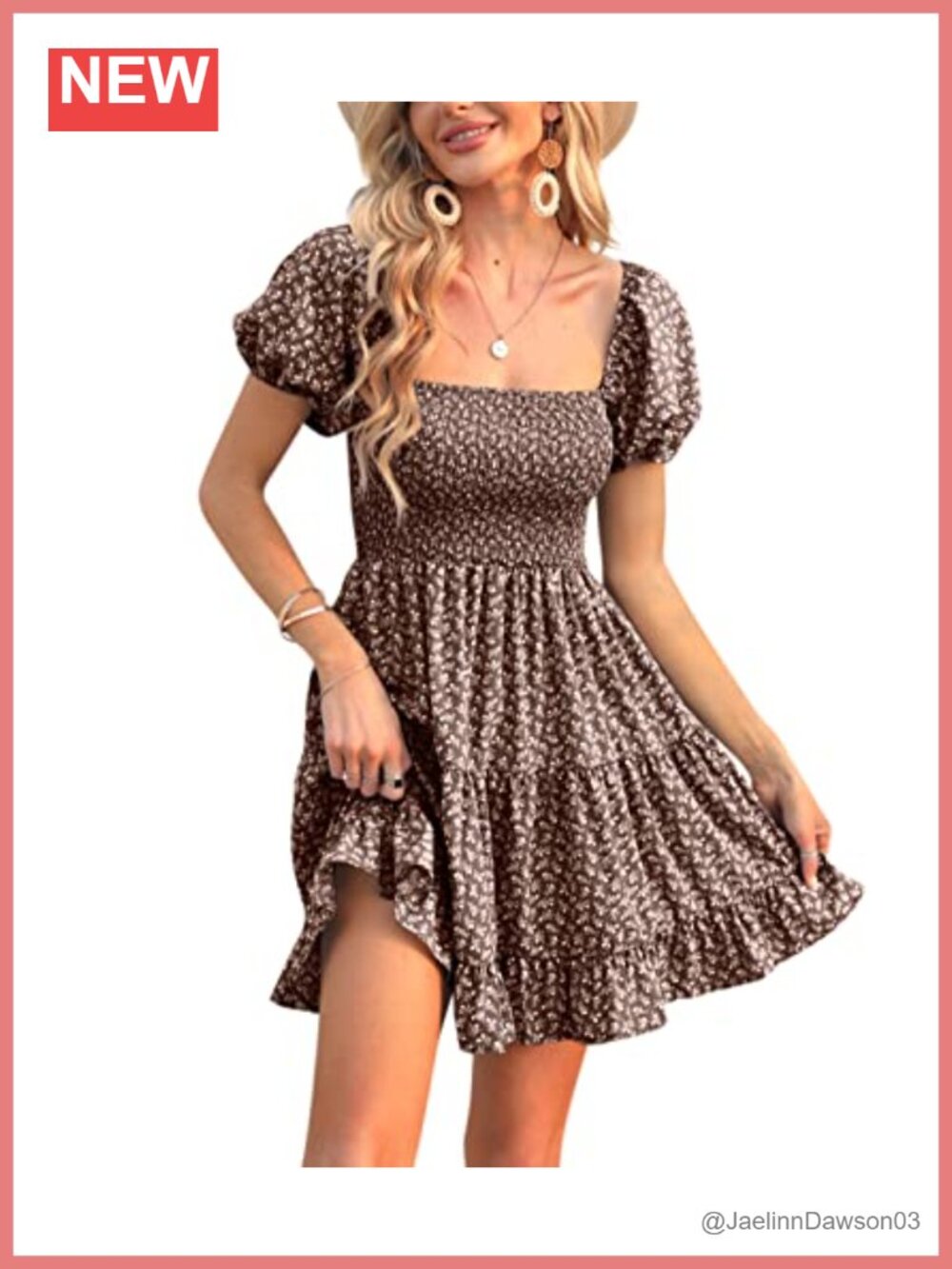 Women's Puff Sleeve Square Neck Smocked Ruffle Babydoll Mini Dress